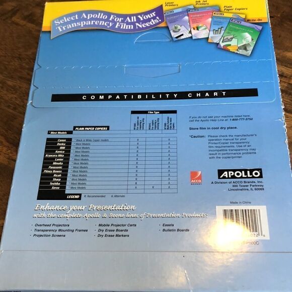 Apollo Plain Paper Copier Transparency Film, Black On Clear, Box Of 100 - Picture 4 of 5